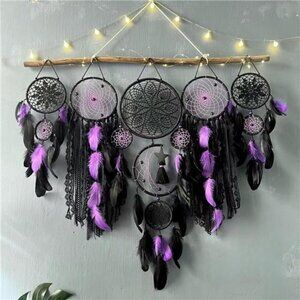 Moon Phase Dreamcatcher Set Boho Wall Decor (Color Black/Purple)